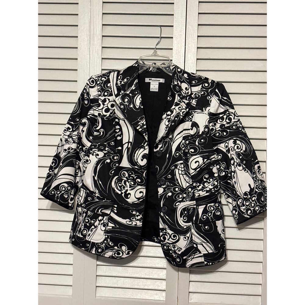 Nygard Black White Cotton Abstract Swirl Lined Blazer Jacket Women's Petite 8